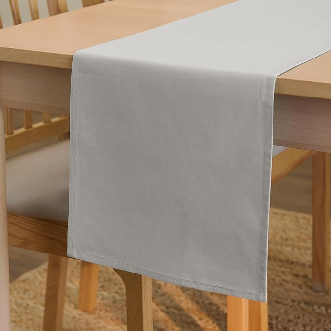 Encasa XO Table Runner 13"x59" Long | Cotton Canvas Fabric | Light Grey Solid Color | Machine Washable & Durable