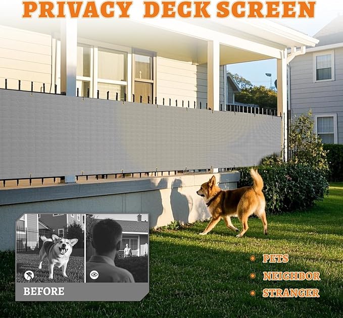 2.5' x 220' Balcony Privacy Screen Fence Cover with Zip Ties Grommets for Apartment Patio Porch Deck Backyard Outdoor (Gray)