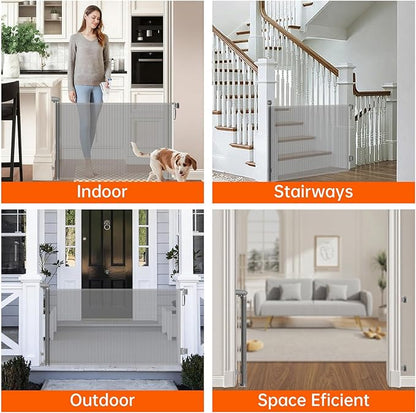 Retractable Safety gate,Child/pet/Dog/cat Temporary Door, Baby Safety Temporary Door, mesh Soft Material, Expands to 55.1" Wide, Suitable for Stairs/corridors/Indoor/Outdoor(Grey,33.5"x55.1")