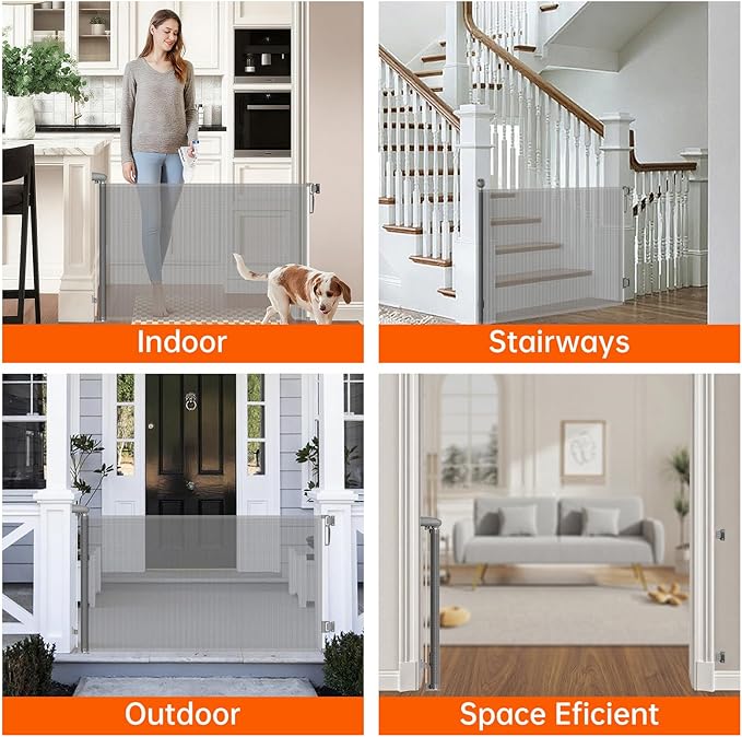 Scalable Safety Door, pet/Dog/cat Temporary Door, Baby Safety gate, mesh Soft Material, Expands to 71" Wide, Suitable for Stairs/doorways/corridors/terraces(Grey,33.5"x71")