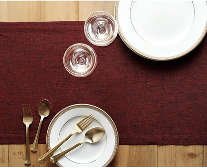 Solino Home Linen Table Runner 120 Inches Long - Athena, 100% Pure Linen Red Garnet 14 x 120 Inch Table Runner for Dining, Valentines