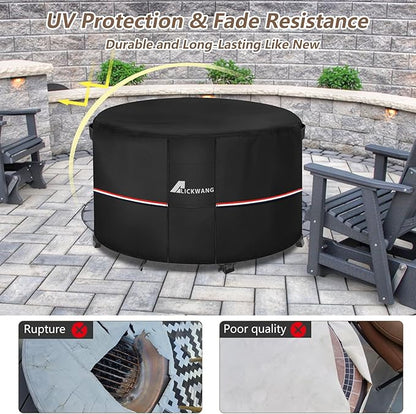 Fire Pit Cover Round 48 Inch Waterproof,Outdoor Heavy Duty Durable 600D Tear-Resistant Fire Pit Table Cover,Patio Round Firepit Cover 48" D x 24" H, Black