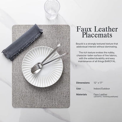 Faux Leather Placemats Set of 12 Vinyl Washable Wipeable Table Mats for Kitchen Dining Table Heat Resistant Waterproof Modern Indoor/Outdoor Placemats Non-Slip Easy Clean Place Mats (Mid Gray)