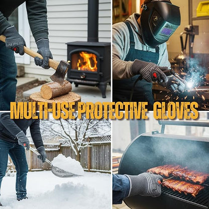 GRILL HEAT AID BBQ Grill Gloves 1472°F - Extreme Heat Resistant Oven Mitts for Grilling, Smoker & Fire Pit with Silicone Grip & EN407 Cut Resistance - Short Cuff, Dusky Gray