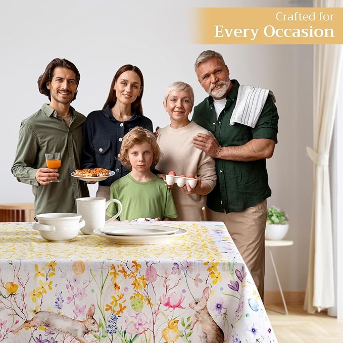 Maison d' Hermine Table Cloth Rectangle Table 100% Cotton 54 x 72 Inches Tablecloth Reusable Decorative for Dining Room, Farmhouse, Home, Party, Festive & Wedding Spring Summer - Easter Zest