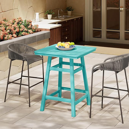 Costaelm Outdoor Bar Table, 37" Counter Height Square Patio Cocktail Bar Table with Umbrella Hole, Patio Bistro Dining Pub Table for Front Porch Deck Backyard Garden, Turquoise