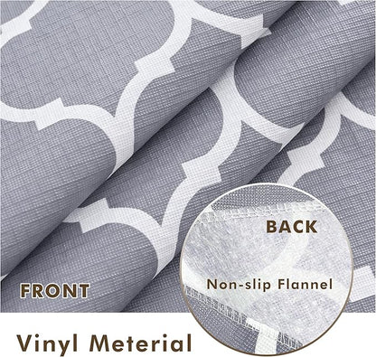 Nasitos 2 Pack Plastic Vinyl Tablecloth with Flannel Backed 60x84 Inch Moroccan Grey