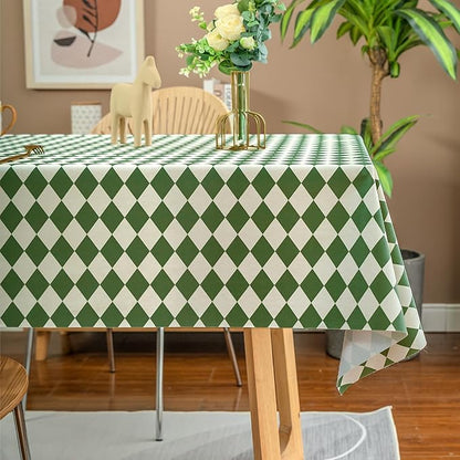 Rectangle Table Cloth,100% Waterproof Tablecloth Oil Proof Spill Proof Vinyl Table Cloth, Wipe Clean Plastic Table Cover for Dining, Camping, Indoor and Outdoor 54" x 78",Green Checkered
