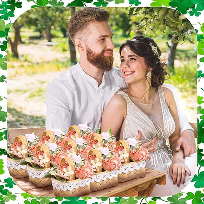 Geelin 12 Pcs Mini Flower Girl Basket Mini Woven Baskets with Handles Rustic Elegant Flower Holder for Wedding Party, Home Decoration, Garden Decor and DIY Decor