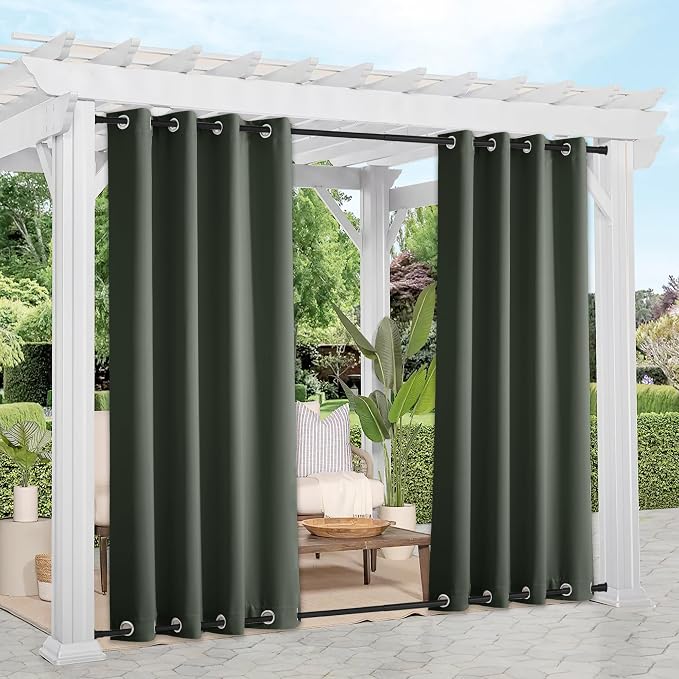 NICETOWN 2 Panels Greyish Green Blackout Bottom Weighted Outdoor Curtains by NICETOWN