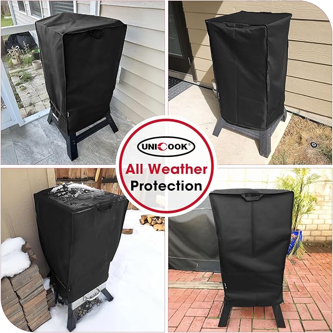 Unicook 40 Inch Smoker Cover for Masterbuilt, Outdoor Electric BBQ Smoker Grill Cover Heavy Duty Waterproof Fade Resistant, 23" W x 17" D x 39" H, Black