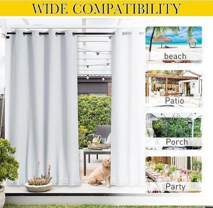 NICETOWN Outdoor Curtains Waterproof Fixed Bottom W52xL95 Greyish White | - Image 7