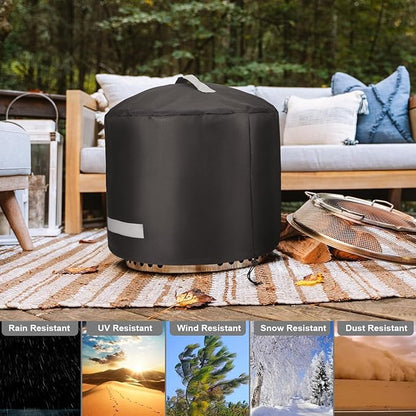 Fire Pit Cover for Solo Stove Bonfire 2.0 Cover 19.5 & 20 Inch, 600D Polyester Heavy Waterproof Round Covers for Stove, Solo Stove Bonfire Accessories for Outdoor Camping, 22" D x 16" H Bonfire Cover