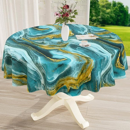 misaya Round Waterproof Vinyl Table Cloth, Wipeable Tablecloth with Flannel Backing, Plastic Table Cover for Dinner, Picnic, Indoor and Outdoor (Ripples, 60")