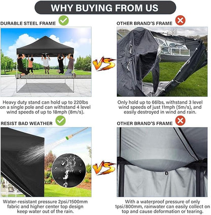 COBIZI 10x10 Pop Up Canopy Tent 10x10 Canopy with 4 Sidewalls Waterproof Heavy Duty Commercial Canopy Tent for Parties Outdoor Garden Gazebo, Carry Bag with Wheel(10x10ft, Black)