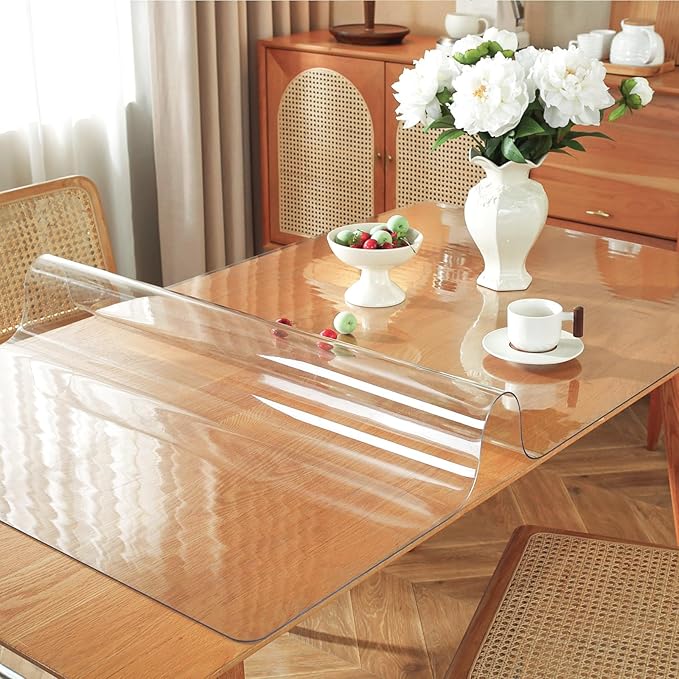 Clear Table Protector 35.4 x 55 Inch, 1.5mm Thick Plastic Table Cover, Waterproof PVC Clear Table Cover Protector, Desk Protector Mat, Writing Desk Pad for Desktop, Coffee & Dining Room Table