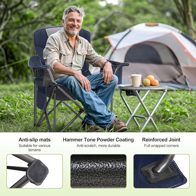 LET'S CAMP Folding Camping Chair Oversized Heavy Duty Padded Outdoor Chair - Image 7