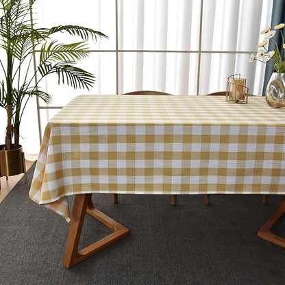 Gingham Table Cloth for Rectangle Tables Yellow Checkered Plaid Tablecloth Heavy Duty Cotton Blend Washable & Wrinkle Table Cover for Outdoor Kitchen Dining Picnic Camping (52x98 Inch)