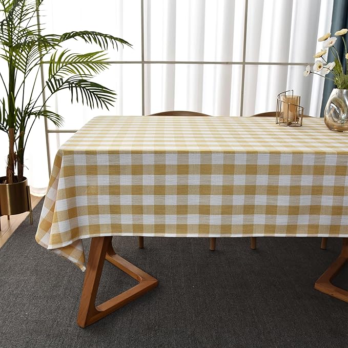 Gingham Table Cloth for Rectangle Tables Yellow Checkered Plaid Tablecloth Heavy Duty Cotton Blend Washable & Wrinkle Table Cover for Outdoor Kitchen Dining Picnic Camping (52x70 Inch)