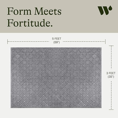WaterHog Heavy Duty Doorway Mat, 3' x 5', Made in USA, Durable & Skid-Resistant Entryway Mat, Water-Trapping, Indoor/Outdoor Decorative Floor Covering, Cordova Collection, Medium Grey
