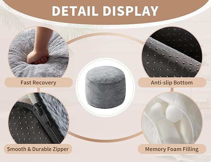 Pouf Ottoman Foot Stool Ottomans Foot Rest for Couch Small Ottoman Pouf Poof Ottomans for Living Room Poofy Footstools Foot Rest for Chair Hassocks 20"x15" Khaki
