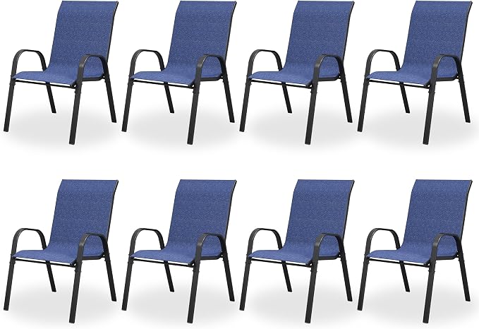 Patio Dining Chairs Set of 8, Outdoor High Stacking Chairs，Breathable Fabric by VonzoyHome