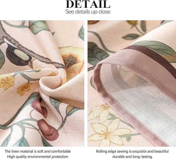 Linen Table Cloth Rectangle,Wrinkle Resistant French Pink Tablecloth Print with Froal,Decor Stitch Table Cloth for Thanksgiving,Dining Room,Home,Kitchen 63" × 102"-Dewey A