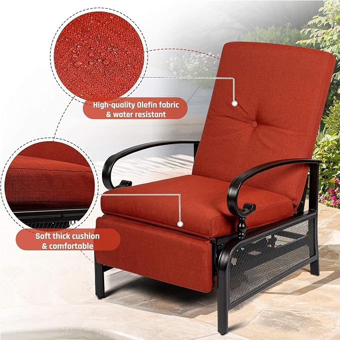 SUNCROWN Outdoor Recliner Chairs Patio Adjustable Relaxing Chair Outdoor Metal - Image 3