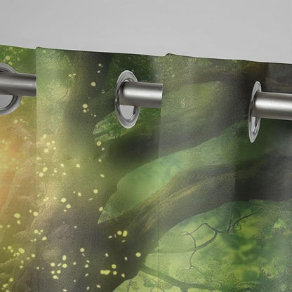 Fantasy Theme Waterproof Outdoor Curtains for Patio,Forest Pattern,Grommet Curtain for Bedroom, Porch, Living Room, Pergola, Cabana,2 Panels,W54 x L84,Green