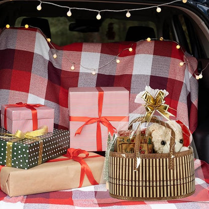 Reallnaive Baskets for Gifts Empty Sturdy Woven Bamboo Gift Basket with Gift Bags and Ribbons for Christmas Thanksgiving Birthday Mothers Day Housewarming Party Gift Wrapping, 12"x 8"x 6"(3 Set)