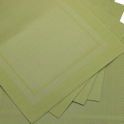 Gugrida Placemats Set of 6 Plaid Checkered Green PVC Placemat for Dining Table Durable Woven Vinyl Stain tablemats 18"X12"
