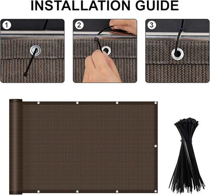 LOVE STORY 3'x6' Brown Balcony Screen Privacy Fence Cover UV Protection (HDPE) Weather-Resistant 3 FT Height Shield for Deck, Patio, Backyard, Outdoor Pool, Porch, Railing