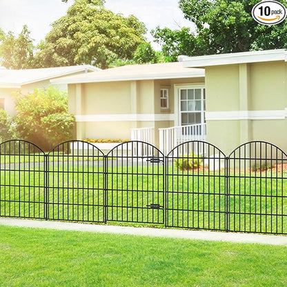 Metal Garden Fence with Gate 36in (H) x 23.3ft (L), 1 Gate+ 9 Panels Dog Fence Border Fence Animal Barrier, No Dig Garden Fencing for Yard Flower Bed Lawn Patio Outdoor, ECG3610, Black