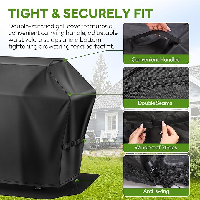 Grill Cover 65 Inch & Under Grill Mat,Waterproof Fade Resistant Anti-UV Barbecue Grill Cover & Weather Protection BBQ Cover for Griddle Outdoor,Compatible with Weber Nexgrill Charbroil Grill