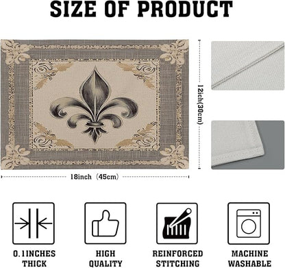 Giwawa Fleur De Lis Placemats Set of 4 Vintage Mardi Gras Washable Place Mat 12"x18" Country Style Rustic Farmhouse Non Slip Double Sided Table Mats for Kitchen Dining Holiday Party Decor