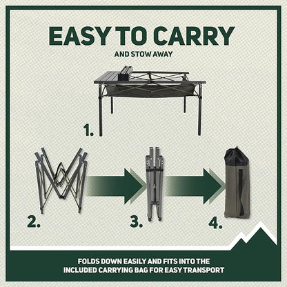 OUTSIDER Folding Camping Table, Portable Roll-up Outdoor Lightweight Aluminum Camp Table for Picnic BBQ Backyards Beach, Large Storage Mesh Pocket and Carrying Bag Included