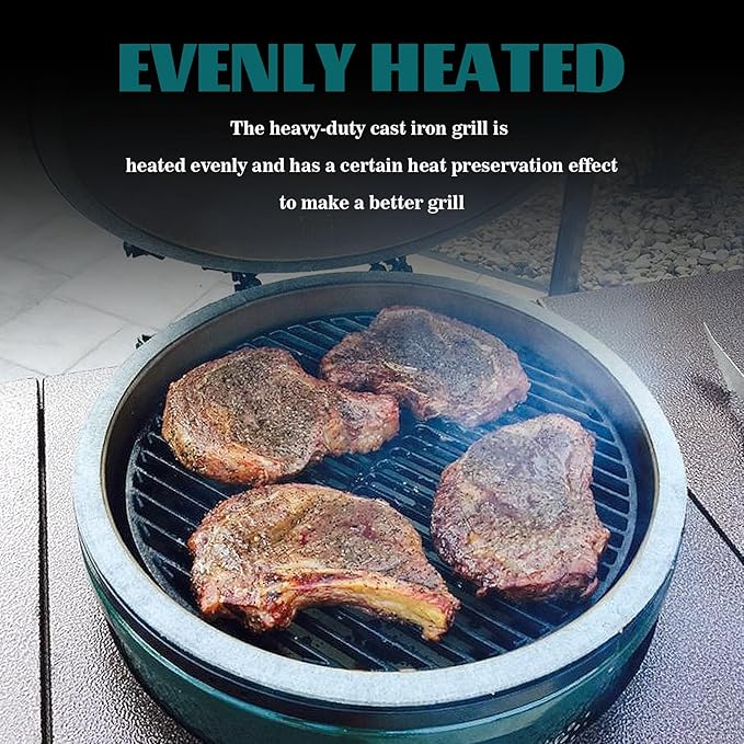 KAMaster Cast Iron Cooking Grids Grates Compatible with Small and Mini-max Big Green Egg Charcoal Grill Round Grill Grate(13"-Fit Small/Mini-max)