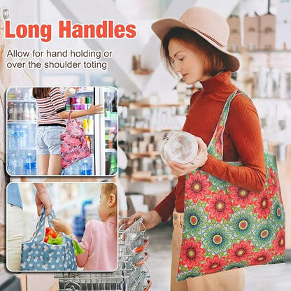 Eccliy 24 Pieces Reusable Grocery Bags Polyester Shopping Bags for Groceries Multi Colors Reusable Foldable Shopping Tote(Plants Style)