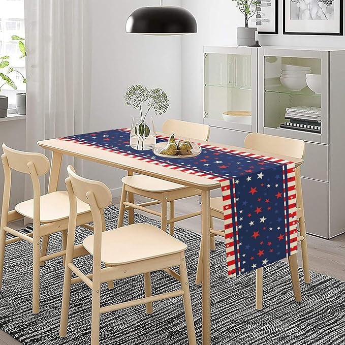 4th of July Table Runner, America Stars Stripes Patriotic Independence Memorial Day Table Runner for Kitchen Dining Home Party Holiday 13x90in