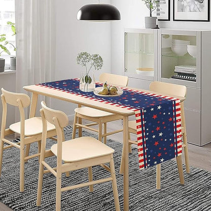 4th of July Table Runner, America Stars Stripes Patriotic Independence Memorial Day Table Runner for Kitchen Dining Home Party Holiday 13x36in