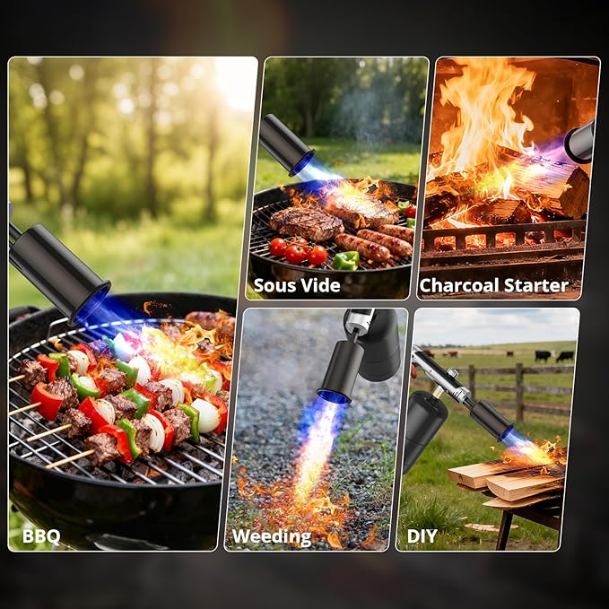 Powerful Propane Torch Gun, Sous Vide, Adjustable Kitchen Cooking Torch with One-Touch Max Fire, Culinary Torch for Searing Steak, BBQ and Campfire Starter(Tank Not Included)