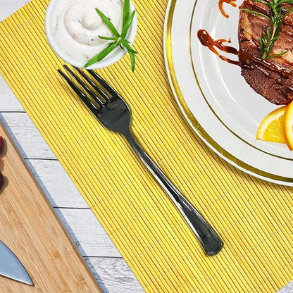 ANDSTAR Set of 8 Pcs Bamboo Placemats Natural Anti-Slip Bamboo Placemats Washable Heat-Resistant Table Mats for Dining Room and Kitchen（Yellow）