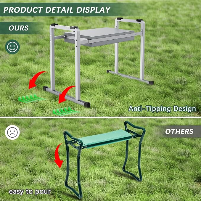Garden Kneeler and Seat, 10.2" Stable and Save Anti-Tipping - Image 2