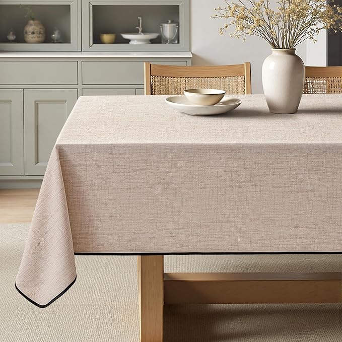 MIULEE Natural-Black Linen Polyester Tablecloth 60x104 Inch Spring Rectangle Table Cloth Waterproof,Stain Resistant & Wrinkle Resistant for Dining Party Wedding