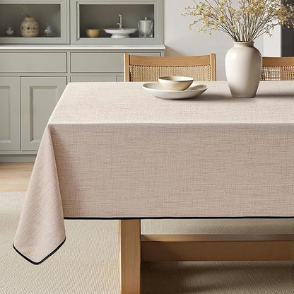MIULEE Natural-Black Linen Polyester Tablecloth 60x104 Inch Spring Rectangle Table Cloth Waterproof,Stain Resistant & Wrinkle Resistant for Dining Party Wedding