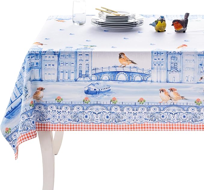 Maison d'Hermine Table Cloth Square Table 100% Cotton Tablecloth for Dining Room, Farmhouse, Home, Hotel, Parties & Wedding - Ideal for Easter Decorations Spring & Summer (Amsterdam Canals, 60"x60")