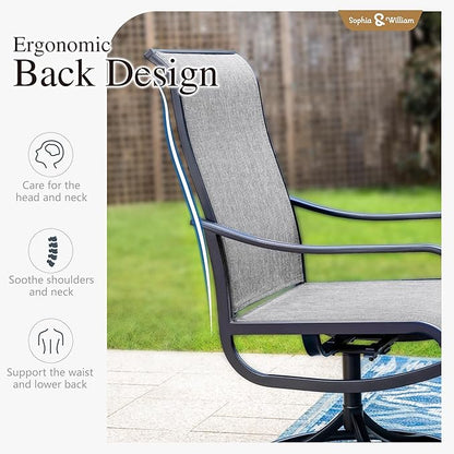 Sophia & William Outdoor Dining Set Patio Dining Set for 4 Round Patio Table and Chairs Set 5 Pieces with Swivel Patio Chairs 42" Metal Table for Garden Pool All Weather Grey