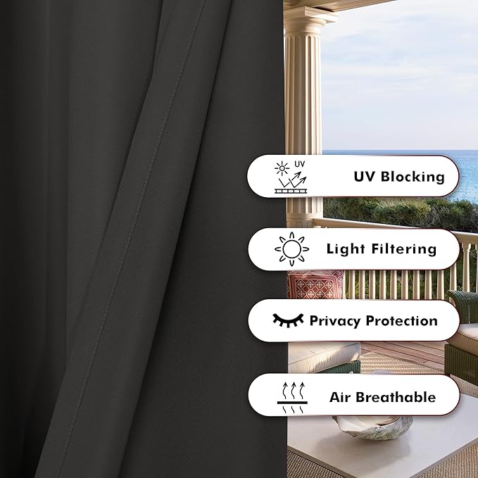 BONZER Outdoor Curtains for Patio Waterproof Thick | Privacy Wide Grommet Light - Image 4