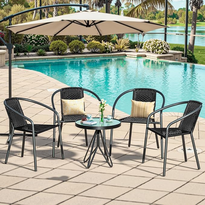 4 Pack Patio Stackable Rattan Chairs, Indoor-Outdoor Restaurant Bistro Wicker - Image 6