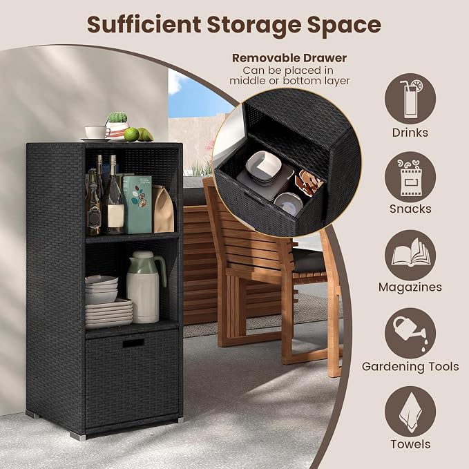 Tangkula Rattan Outdoor Storage Cabinet, Patiojoy Outdoor Wicker Cabinet - Image 5